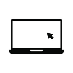 Laptop with pointer or cursor icon isolated. Notebook screen template. Display with clicking mouse. vector illustration