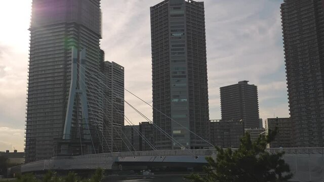 Bridges and high rise buildings in a sunny morning in Tokyo Japan. October 23.2019 