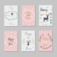 Set of Christmas and New Year cards with symbols of the holiday.