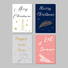 Naklejka premium Set of Christmas and New Year cards with symbols of the holiday.