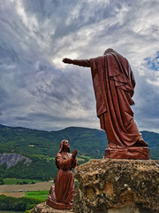 Statue of the Virgin Mary and benoite rencurel, Pindreau monument, Sancturary of Our Lady of Laus. South of France. Notre Dame du Laus.