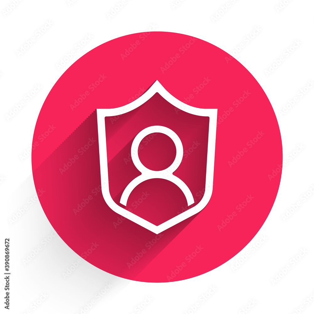 Poster white user protection icon isolated with long shadow. secure user login, password protected, persona