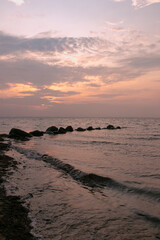 Idyllic seaside view at sunset.