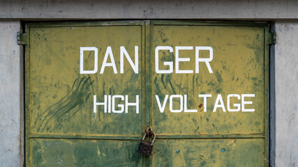 DANGER HIGH VOLTAGE Sign on a door