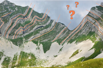 Interpreted sedimentary beds in a well preserved geological outcrop