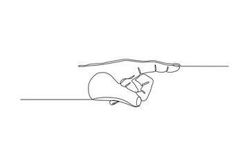 continuous line drawing of hand show and pointing direction with index finger. Vector illustration