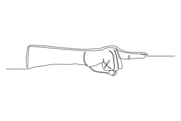 continuous line drawing of hand show and pointing direction with index finger. Vector illustration