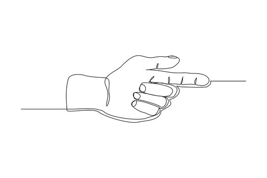 continuous line drawing of hand show and pointing direction with index finger. Vector illustration