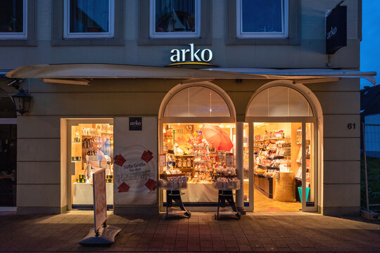 CUXHAVEN, GERMANY - OCTOBER 29, 2020: arko shop at nightfall