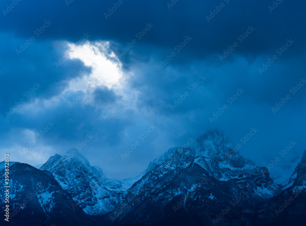 Wall mural Clouds and Peaks, Grand Teton National Park, Wyoming, Usa, America