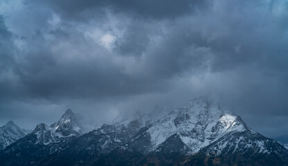 Obraz premium Clouds and Peaks, Grand Teton National Park, Wyoming, Usa, America