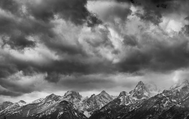 Clouds and Peaks, Grand Teton National Park, Wyoming, Usa, America