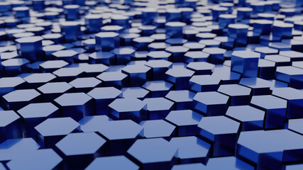 3d rendering of  abstract blue cubes background hexagon polygon