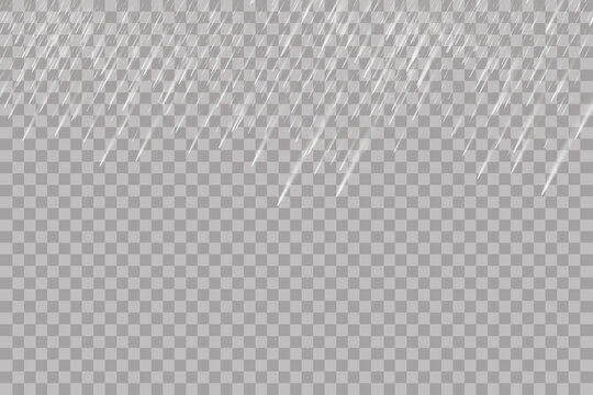 Rain transparent template background. Falling water drops texture. Nature rainfall on checkered background.