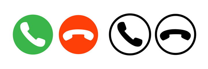 phone call icon vector. mobile cell answer symbol. dial internet button graphic illustration. isolated on white background. red green circle. receive contact decline. handset shape. talk