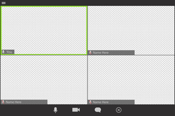 video conference call interface vector template. online communication computer program screen mock up. remote quarantine learning, job, training, webinar. on white background