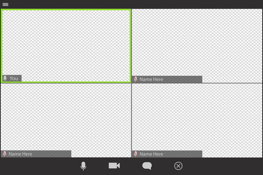video conference call interface vector template. online communication computer program screen mock up. remote quarantine learning, job, training, webinar. on white background