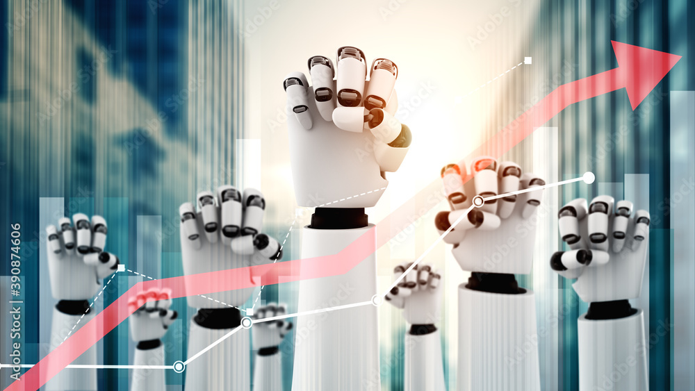 Poster business growth concept by using ai robot and machine learning technology to analyze data and give a