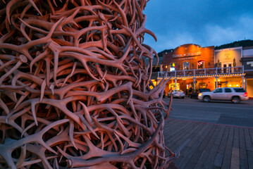 Jackson Hole Antler Arch in the historic Town Square, Jackson, Grand Teton National Park, Wyoming,...