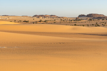 Fototapeta na wymiar Sunset in the desert of Sahara, Lakes of Ounianga, Chad, Africa