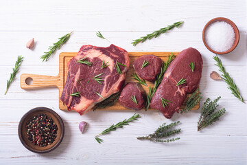Set of raw beef steak