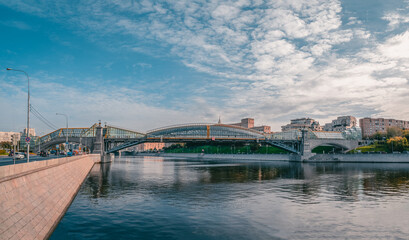Panoramic view of Pushkin (Andreevsky) bridge in Moscow