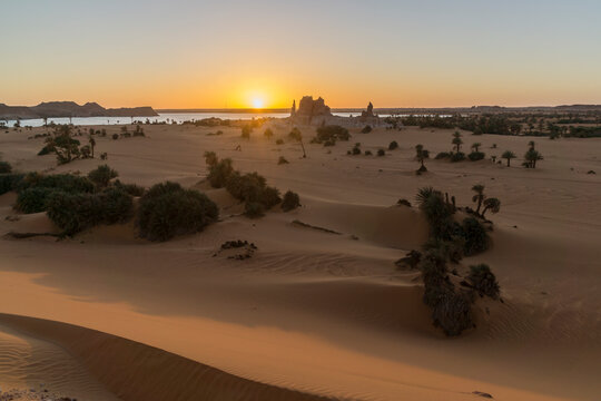 Sunset in the desert of Sahara, Lakes of Ounianga, Chad, Africa