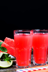 pieces and juice from watermelon