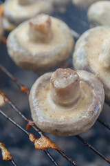 Pickled mushrooms are cooked on the grill on coals