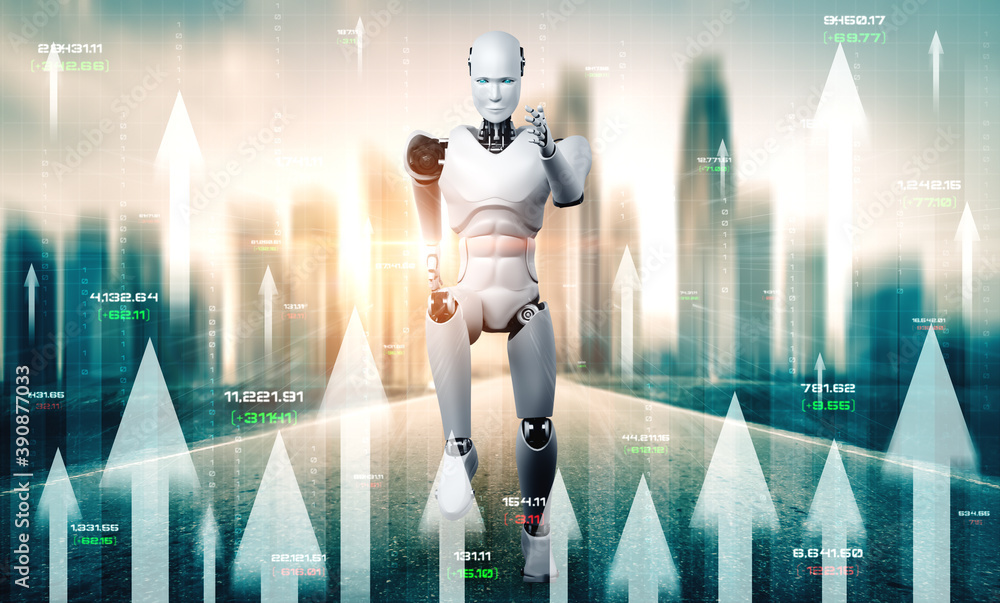 Poster business growth concept by using ai robot and machine learning technology to analyze data and give a