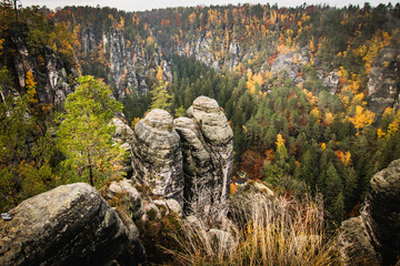 Bastei bridge in Saxon Switzerland, Germany, autumn