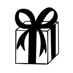 Hand drawn outline image of the gift box with bow. Vector illustration with the present, isolated on the white background.