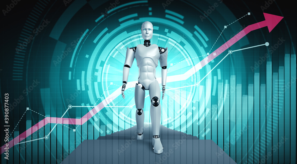 Poster business growth concept by using ai robot and machine learning technology to analyze data and give a