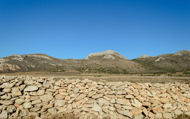 Arid landscape of the Island of Favignana near the coast of Sicily in the Mediterranean sea