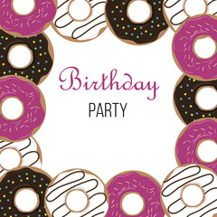 Donut birthday party.Vector illustration in flat style.