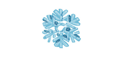 Blue shaded snowflake with transparent elements isolated on white background. Holiday and winter symbol.