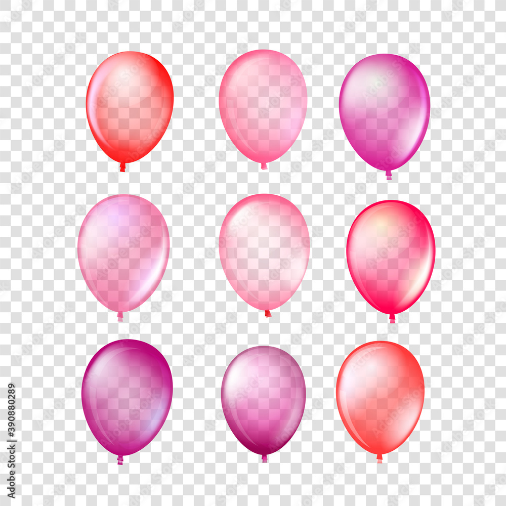 Aufkleber red rubber balloons vector collection isolated on transparent background