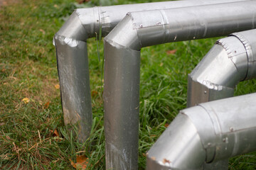 Hot water pipes on the ground. 
