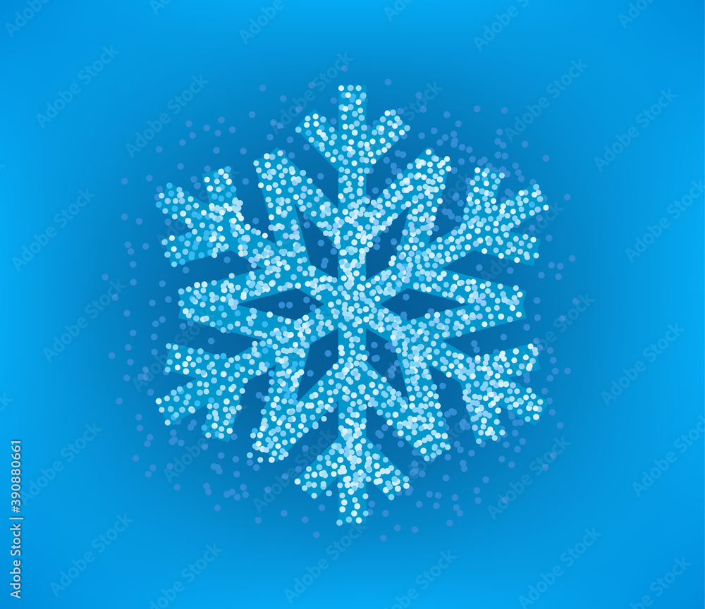 Poster snowflake with confetti on blue background