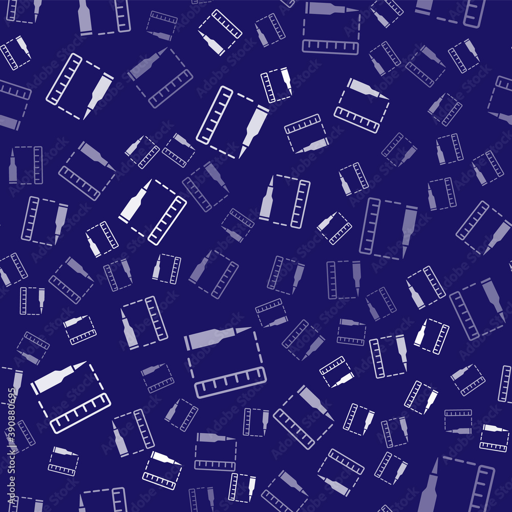 Poster white bullet icon isolated seamless pattern on blue background. vector.