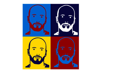 Pop Art style portrait of bald man with beard