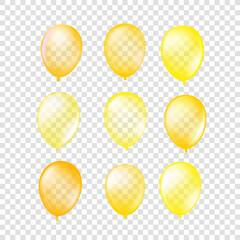 Golden rubber balloons vector collection isolated on transparent background