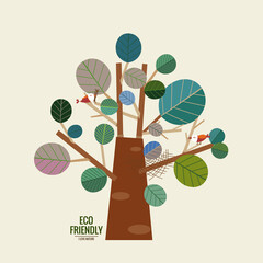 ECO FRIENDLY. Ecology concept with tree background. Vector illustration.