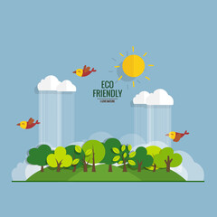 ECO FRIENDLY. Ecology concept with tree background. Vector illustration.