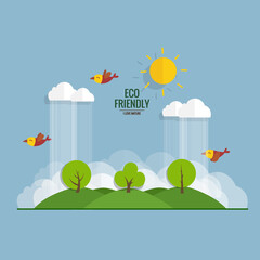 ECO FRIENDLY. Ecology concept with tree background. Vector illustration.