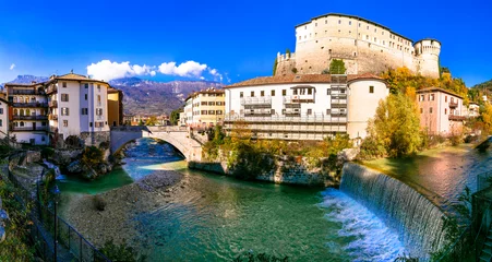 Fototapeten Rovereto - beautiful historic town in Trentino-Alto Adige Region of Italy. View with medieval castle and bridge © Freesurf