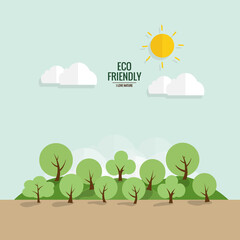 Fototapeta premium ECO FRIENDLY. Ecology concept with tree background. Vector illustration
