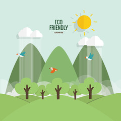 ECO FRIENDLY. Ecology concept with tree background. Vector illustration