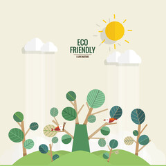 ECO FRIENDLY. Ecology concept with tree background. Vector illustration