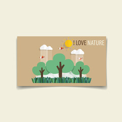 Nature banner. Green Eco Earth with trees, vector illustration